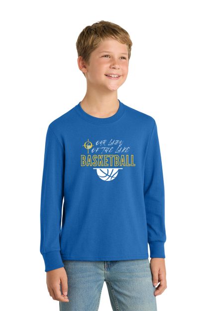 YOUTH Port & Company® Long Sleeve Core Cotton Tee BASKETBALL - Image 2