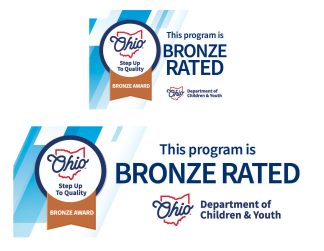 STEP UP TO QUALITY WINDOW CLING PAIR (1)-6 in W x 4 in H & (1)-12.5 in W x 4.5 in H